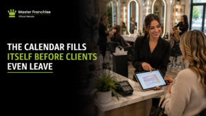 Beauty services standing appointment rebooking calendar.
