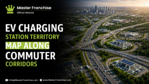 EV charging station territory map commuter corridors retail centers.