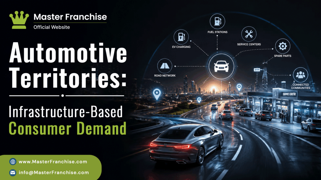 Automotive franchise territories focused on infrastructure driven consumer demand, service centers, EV charging, and connected road networks.