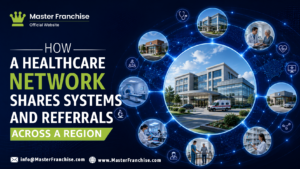 Healthcare clinic network sharing administrative systems and referral networks.
