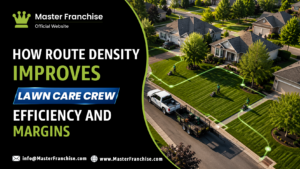 Lawn care route density improving crew efficiency and margins.