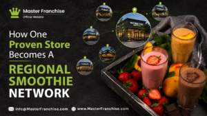 Smoothie franchise expansion from single store to regional territory.